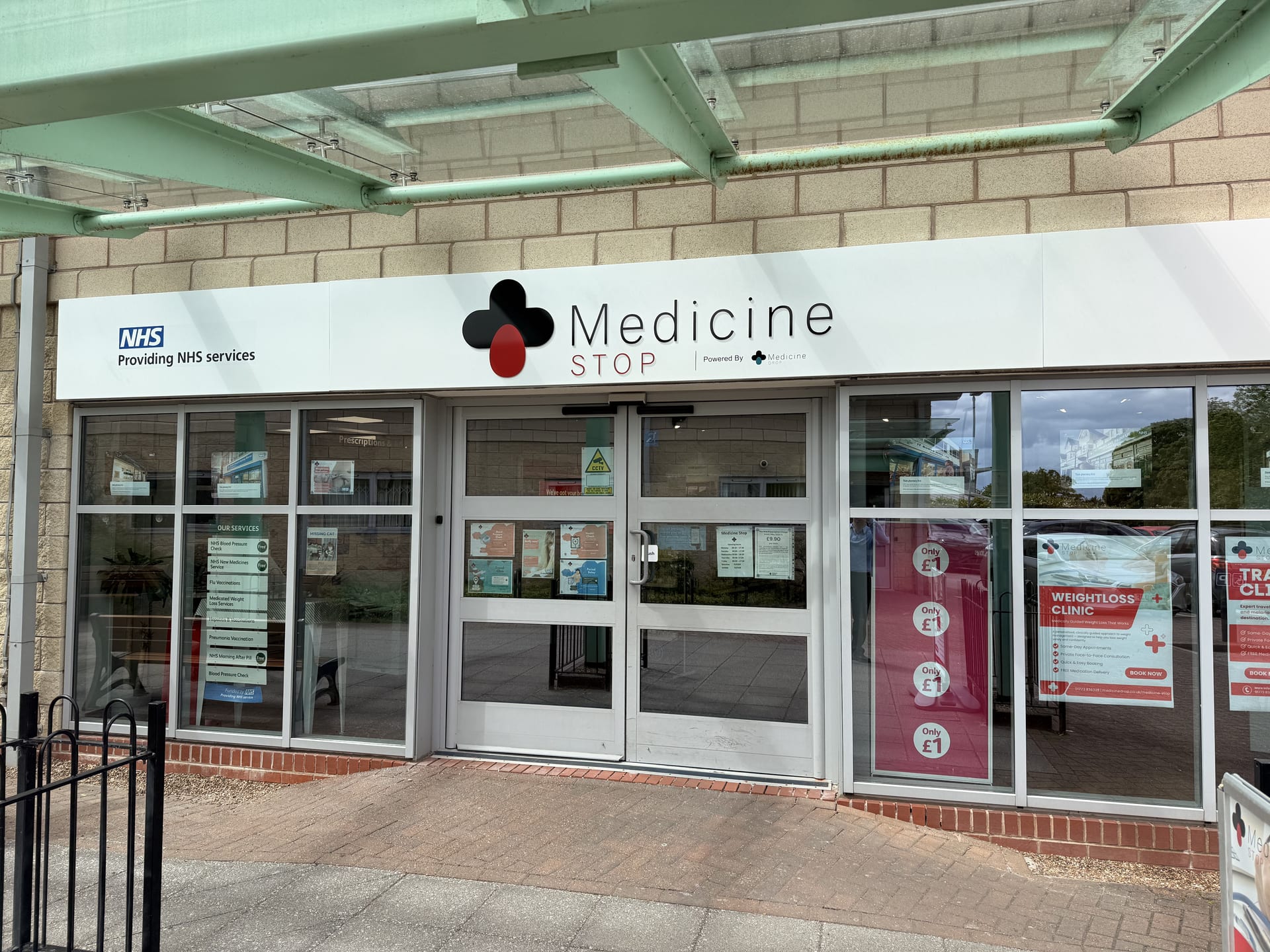 The Medicine Stop pharmacy shopfront on Church Street, Alfreton.